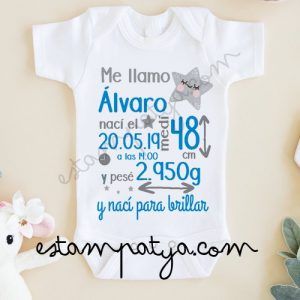 BODY BEBÉ PERSONALIZADO CON DATOS NACIMIENTO Body Personalizado Datos Nacimiento Tonos Azules 5