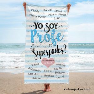 TOALLA PROFE PERSONALIZADA YO SOY PROFE CUAL ES TU SUPER PODER Toalla Personalizada Yo Soy Profe Tonos Azules 5