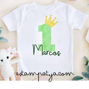 CAMISETA PRIMER CUMPLEAÑOS CON CORONA Camiseta Primer Cumpleanos Numero Verde Con Corona 5