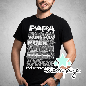 CAMISETA PAPA SUPERHEROE VINTAGE Camiseta Papá Super Héroes Vintage Blanco Y Negro