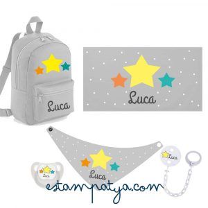 PACK GUARDERÍA ESTRELLAS PERSONALIZADO Pack Guarderia Estrellas Grises Personalizado 5