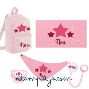 PACK GUARDERÍA ESTRELLAS PERSONALIZADO Pack Guarderia Estrellas Rosas Personalizado 5